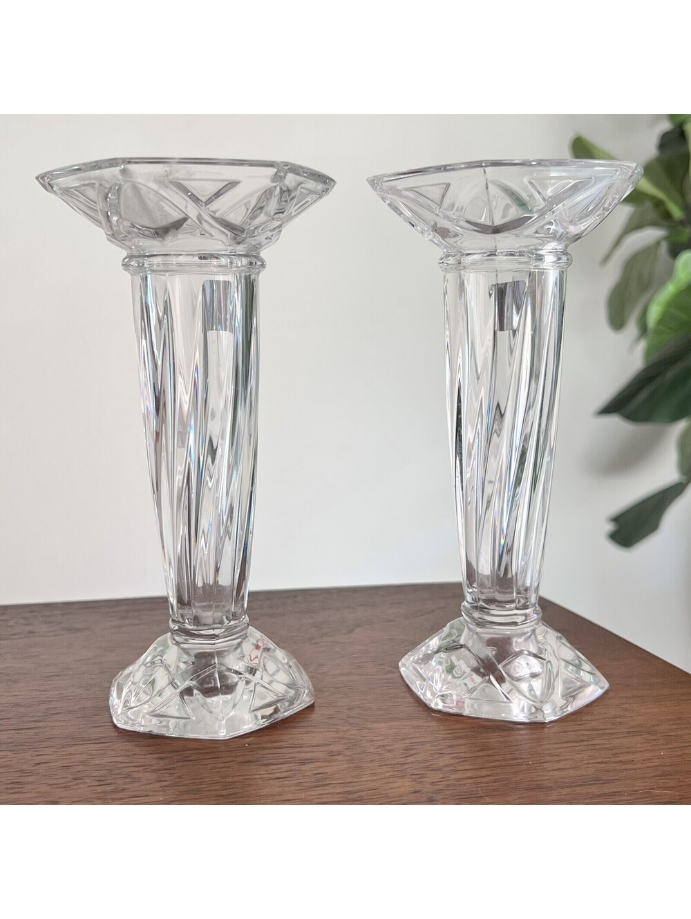 Pair of Marquis By Waterford Fine Cut Crystal Reversible Vase Candle Holder 7”